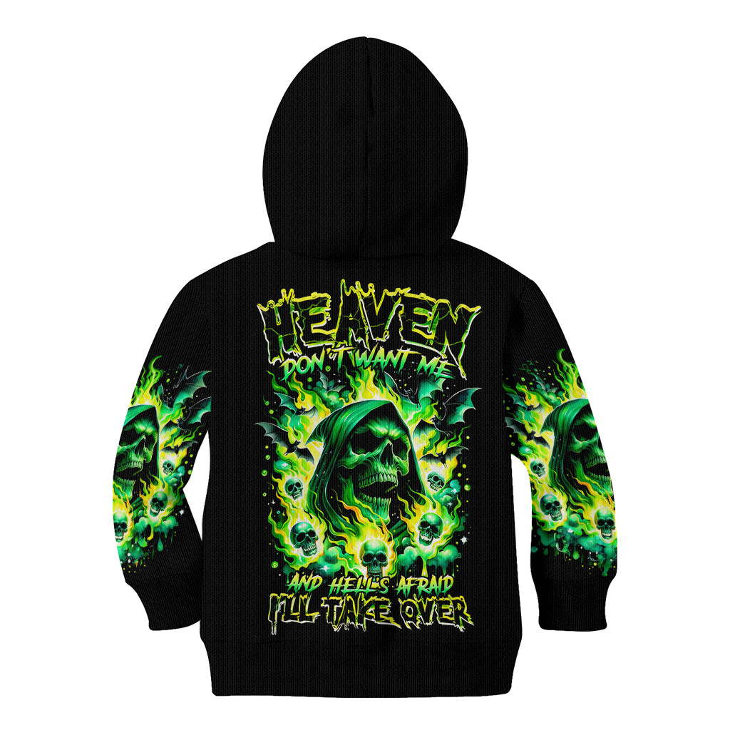 Flame Skull Kid Hoodie Heaven Don't Want Me Hell Afraid I Take Over - Wonder Print Shop