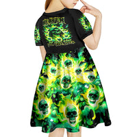 Flame Skull Kid Short Sleeve Dress Heaven Don't Want Me Hell Afraid I Take Over - Wonder Print Shop