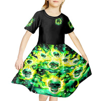 Flame Skull Kid Short Sleeve Dress Heaven Don't Want Me Hell Afraid I Take Over - Wonder Print Shop