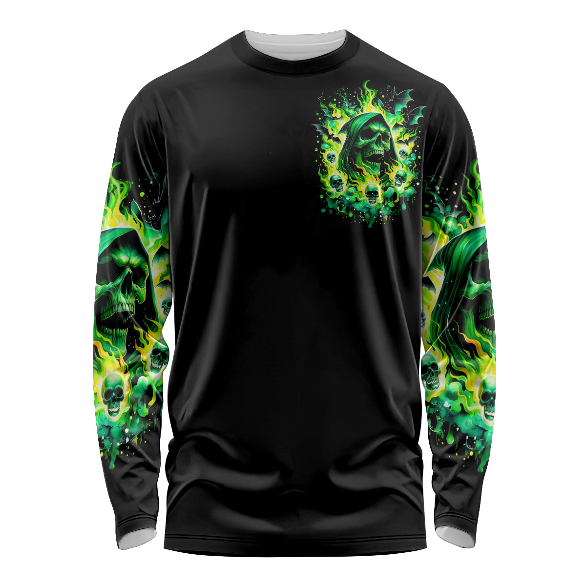 Flame Skull Long Sleeve Shirt Heaven Don't Want Me Hell Afraid I Take Over - Wonder Print Shop