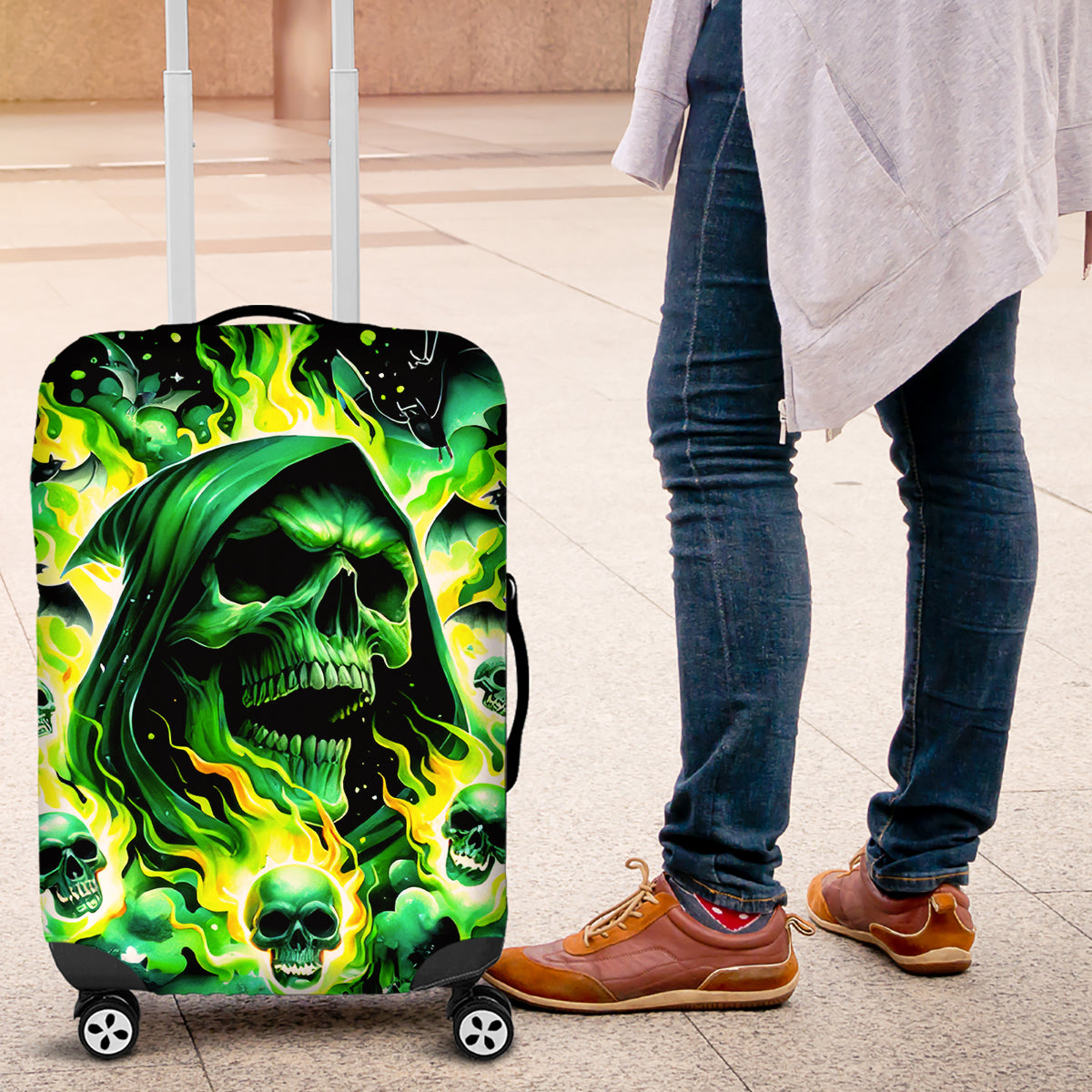 Flame Skull Luggage Cover Heaven Don't Want Me Hell Afraid I Take Over - Wonder Print Shop
