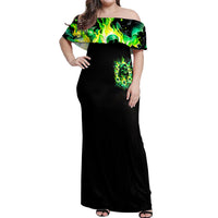 Flame Skull Off Shoulder Maxi Dress Heaven Don't Want Me Hell Afraid I Take Over - Wonder Print Shop