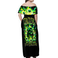 Flame Skull Off Shoulder Maxi Dress Heaven Don't Want Me Hell Afraid I Take Over - Wonder Print Shop