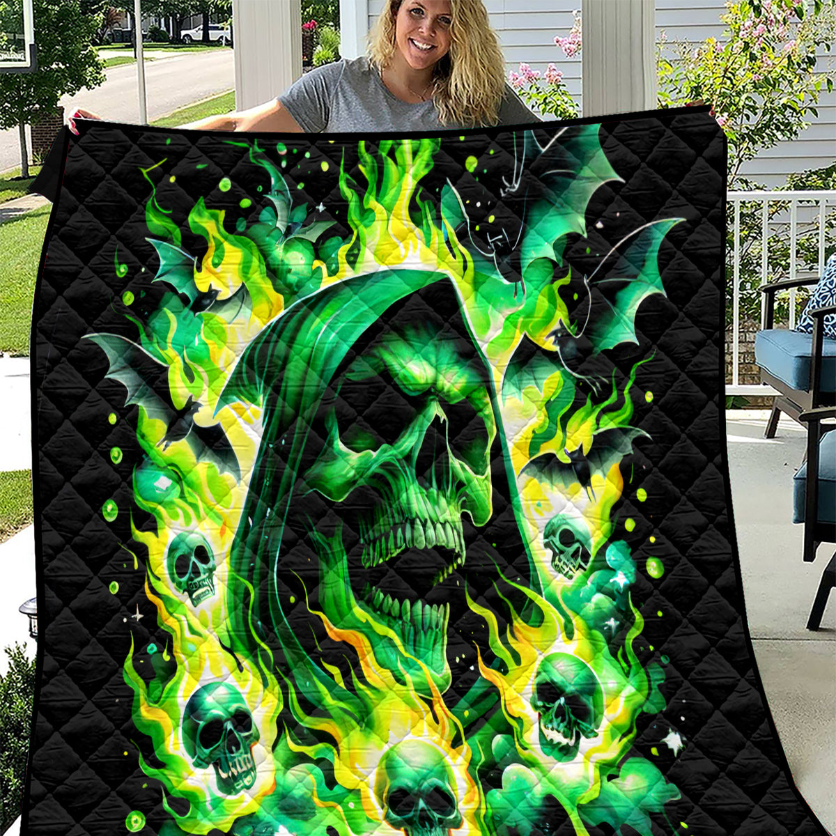 Flame Skull Quilt Heaven Don't Want Me Hell Afraid I Take Over - Wonder Print Shop