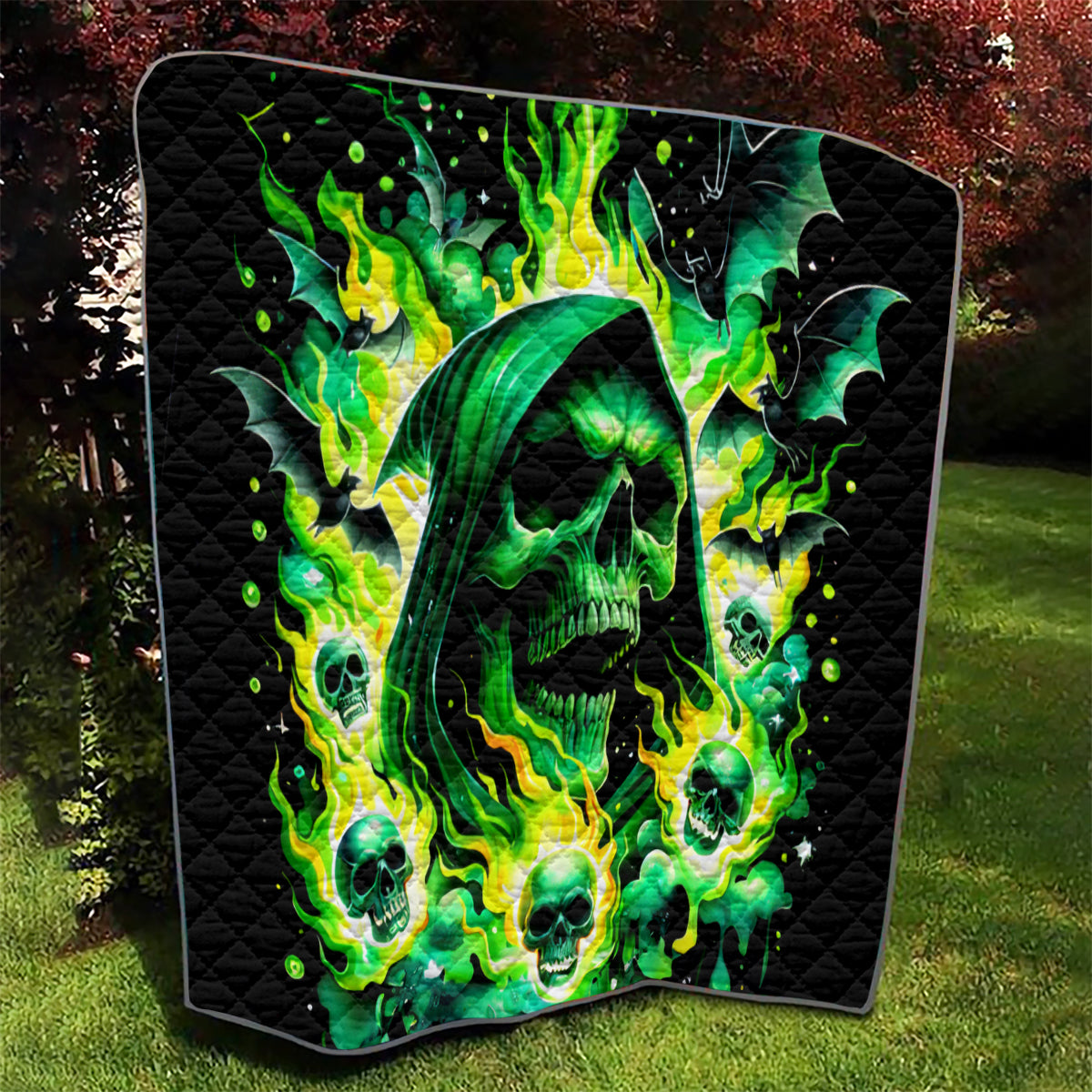 Flame Skull Quilt Heaven Don't Want Me Hell Afraid I Take Over - Wonder Print Shop