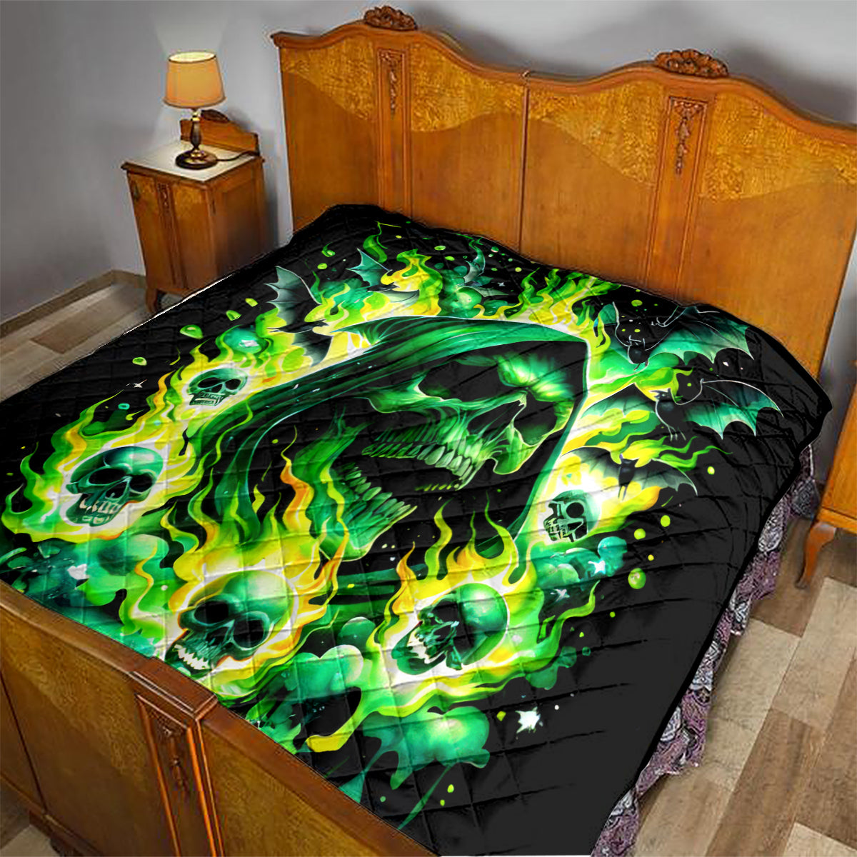 Flame Skull Quilt Heaven Don't Want Me Hell Afraid I Take Over - Wonder Print Shop