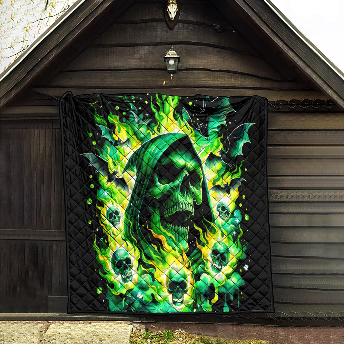 Flame Skull Quilt Heaven Don't Want Me Hell Afraid I Take Over - Wonder Print Shop
