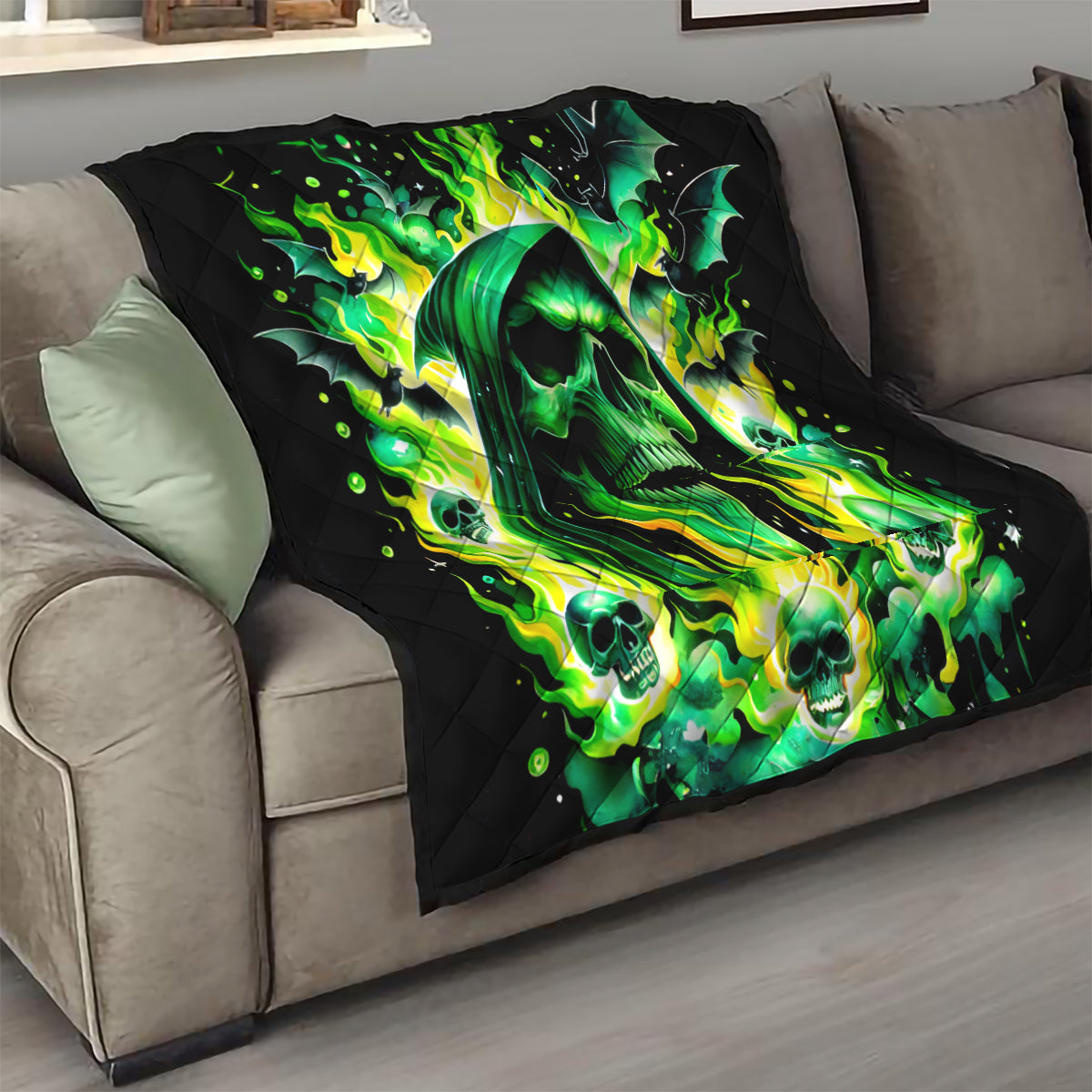 Flame Skull Quilt Heaven Don't Want Me Hell Afraid I Take Over - Wonder Print Shop