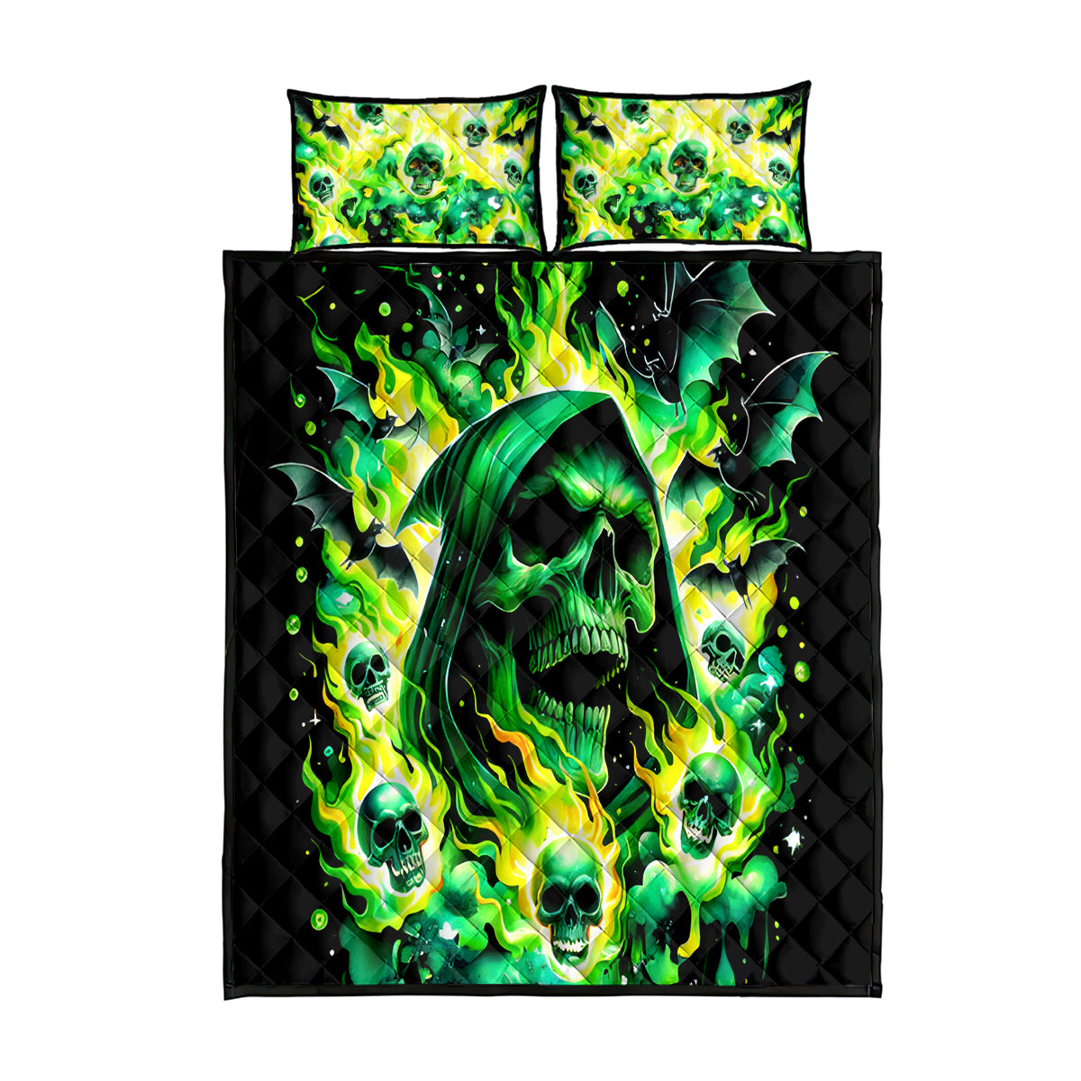 Flame Skull Quilt Bed Set Heaven Don't Want Me Hell Afraid I Take Over - Wonder Print Shop