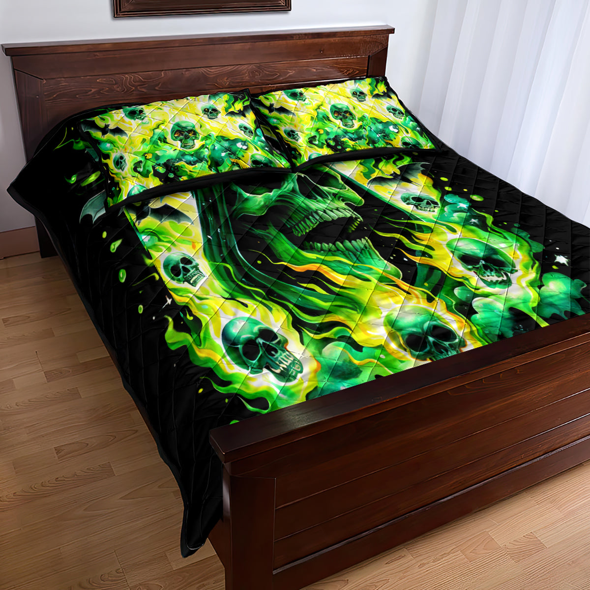Flame Skull Quilt Bed Set Heaven Don't Want Me Hell Afraid I Take Over - Wonder Print Shop