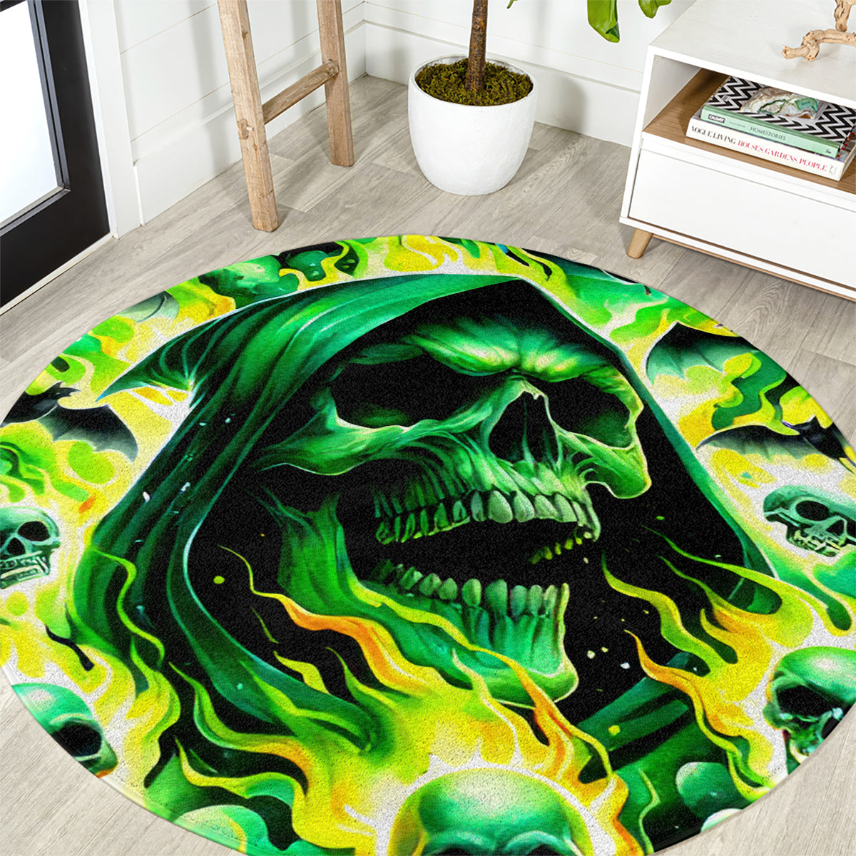 Flame Skull Round Carpet Heaven Don't Want Me Hell Afraid I Take Over DT01