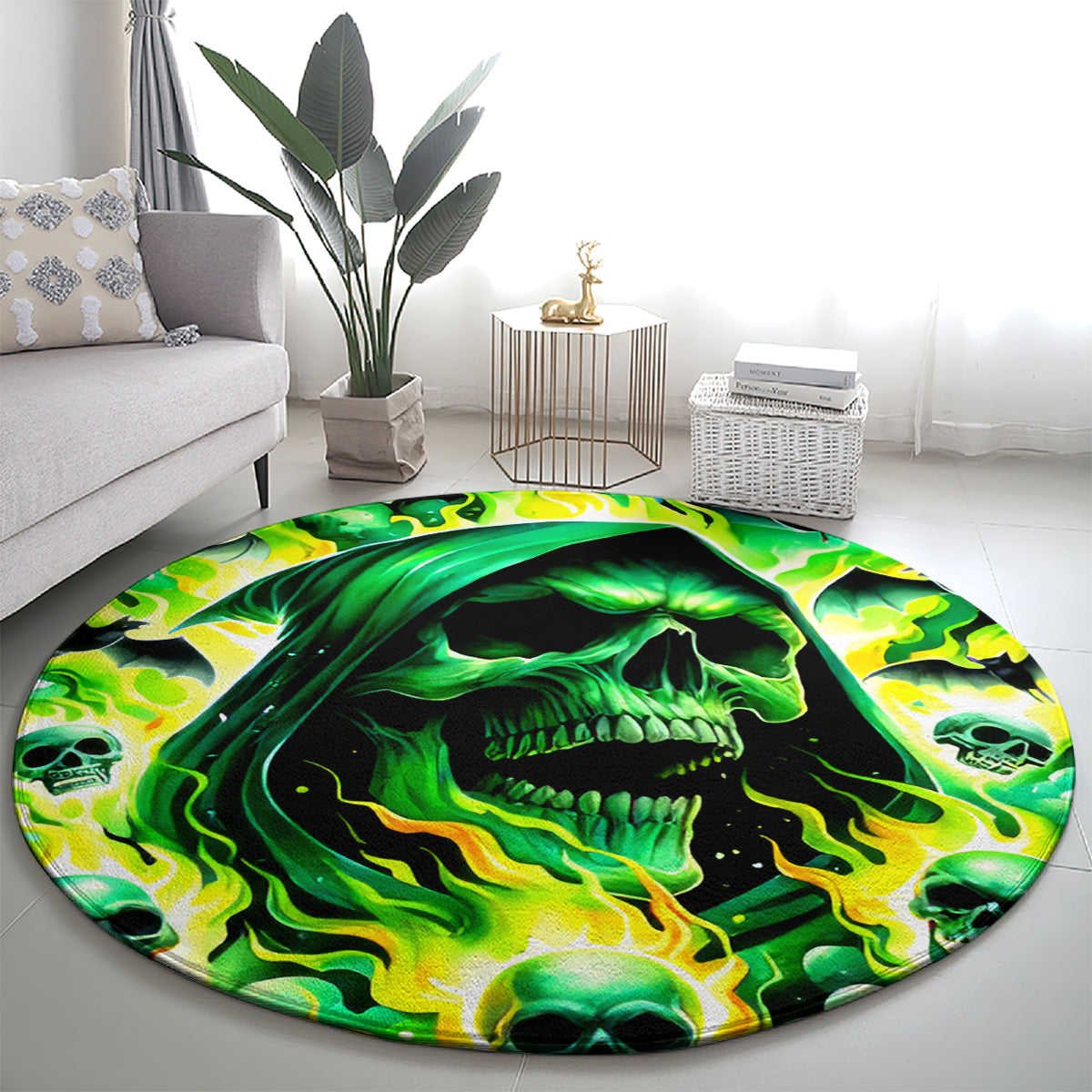 Flame Skull Round Carpet Heaven Don't Want Me Hell Afraid I Take Over DT01