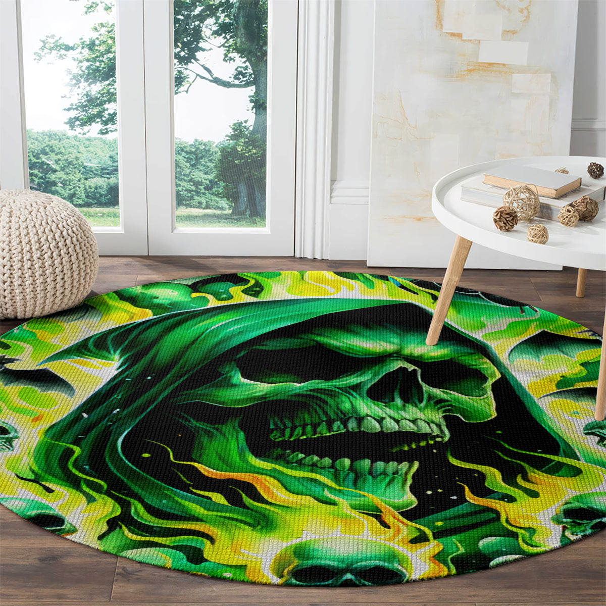 Flame Skull Round Carpet Heaven Don't Want Me Hell Afraid I Take Over DT01