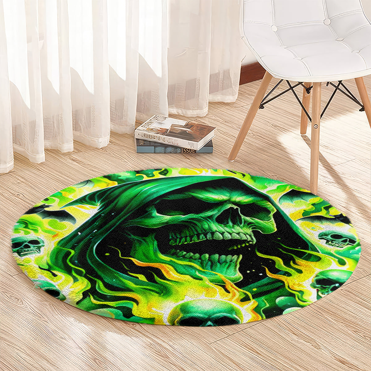 Flame Skull Round Carpet Heaven Don't Want Me Hell Afraid I Take Over DT01