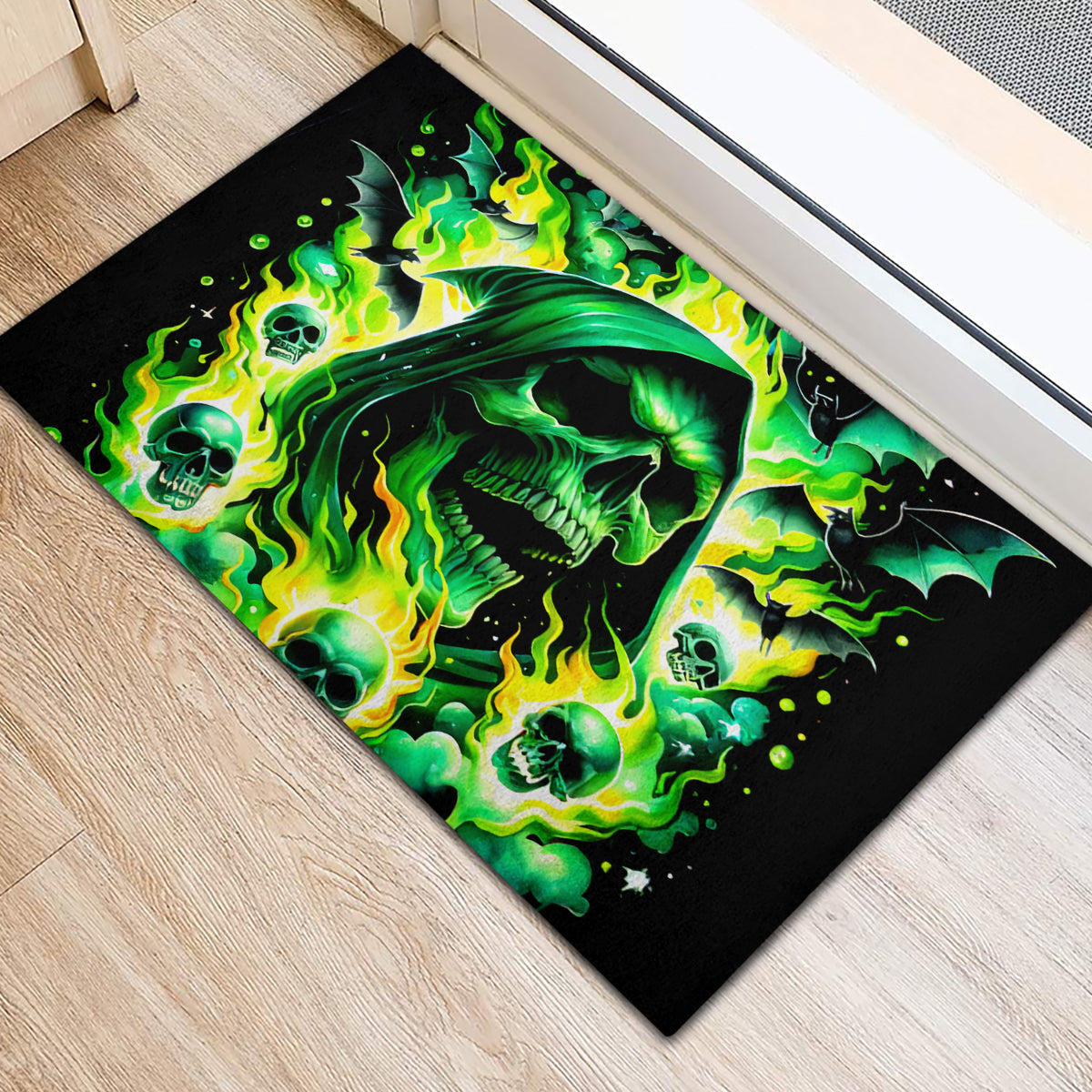 Flame Skull Rubber Doormat Heaven Don't Want Me Hell Afraid I Take Over - Wonder Print Shop