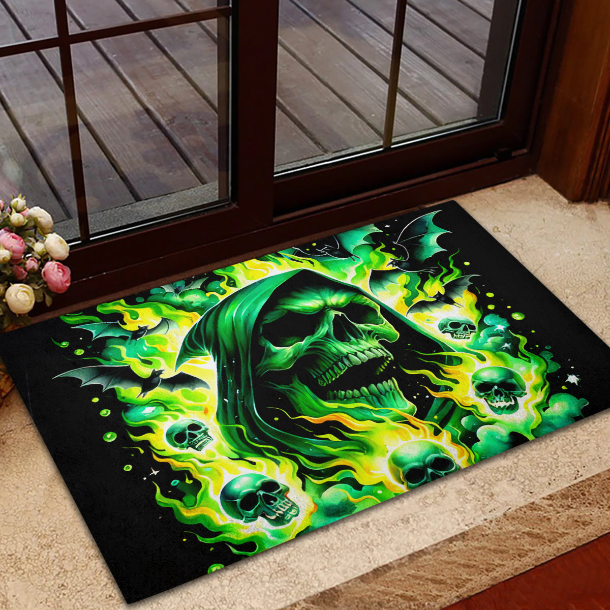 Flame Skull Rubber Doormat Heaven Don't Want Me Hell Afraid I Take Over - Wonder Print Shop