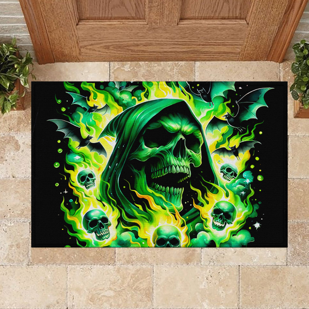 Flame Skull Rubber Doormat Heaven Don't Want Me Hell Afraid I Take Over - Wonder Print Shop