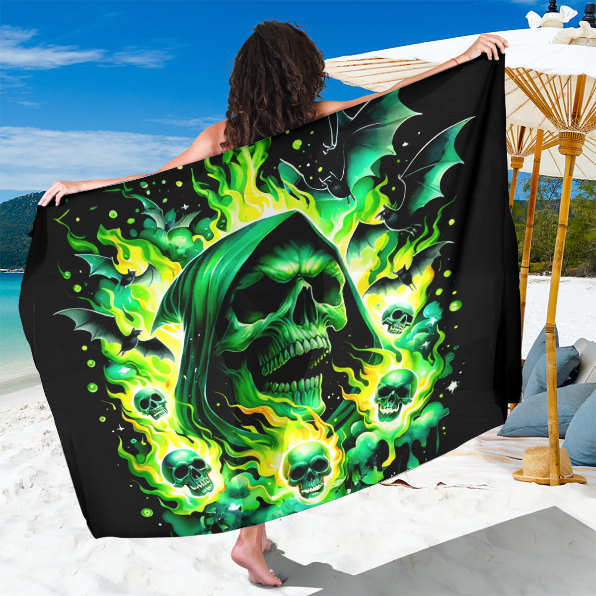 Flame Skull Sarong Heaven Don't Want Me Hell Afraid I Take Over - Wonder Print Shop