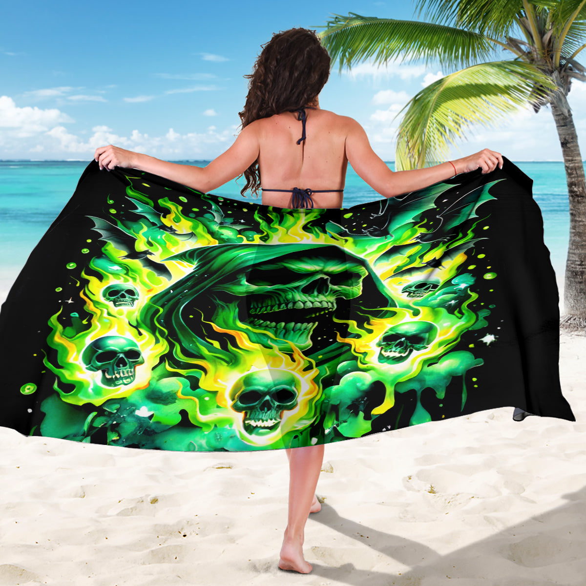 Flame Skull Sarong Heaven Don't Want Me Hell Afraid I Take Over - Wonder Print Shop