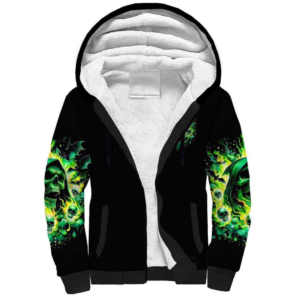 Flame Skull Sherpa Hoodie Heaven Don't Want Me Hell Afraid I Take Over - Wonder Print Shop