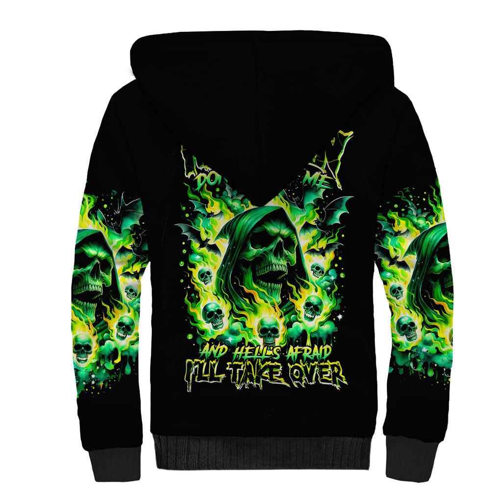 Flame Skull Sherpa Hoodie Heaven Don't Want Me Hell Afraid I Take Over - Wonder Print Shop