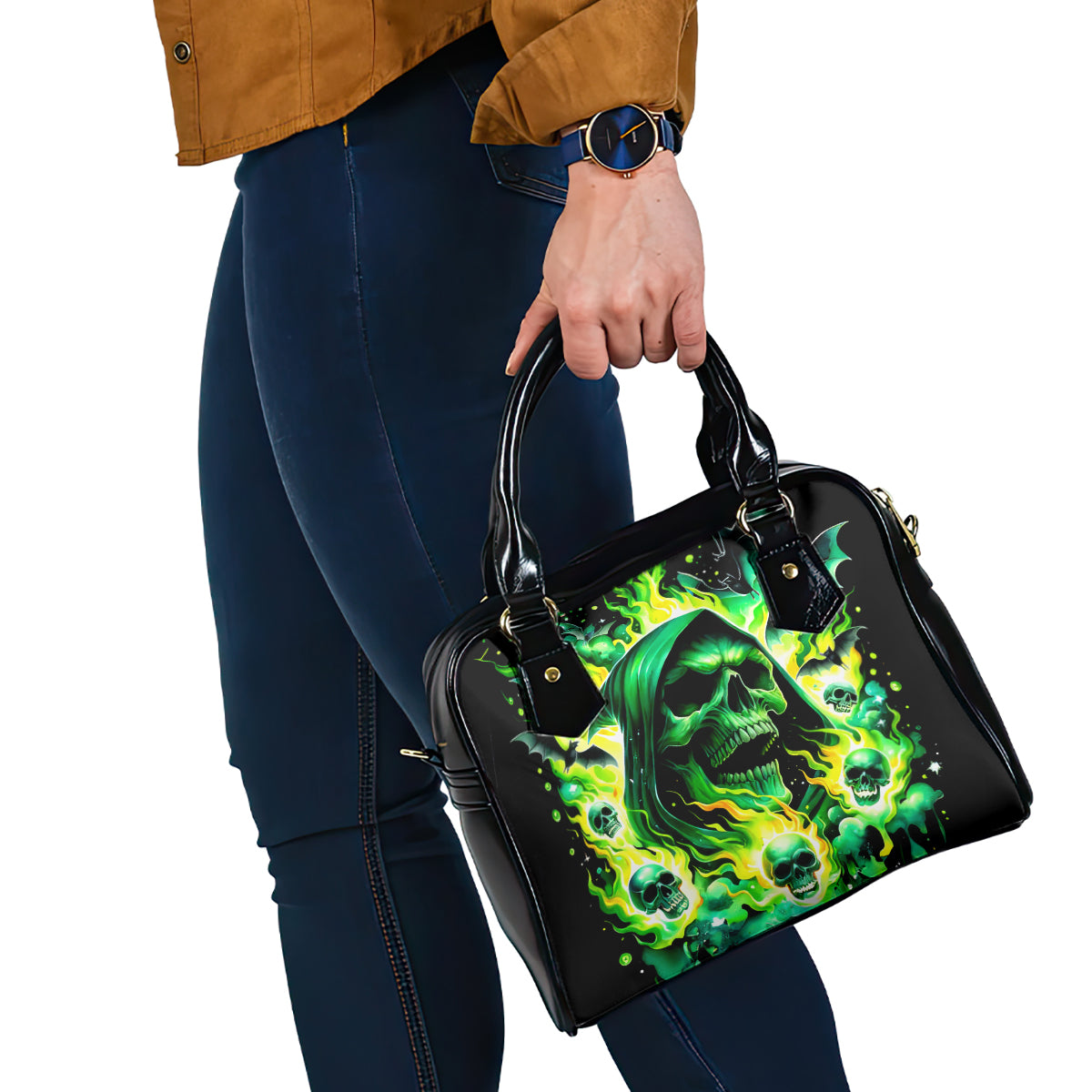 Flame Skull Shoulder Handbag Heaven Don't Want Me Hell Afraid I Take Over DT01