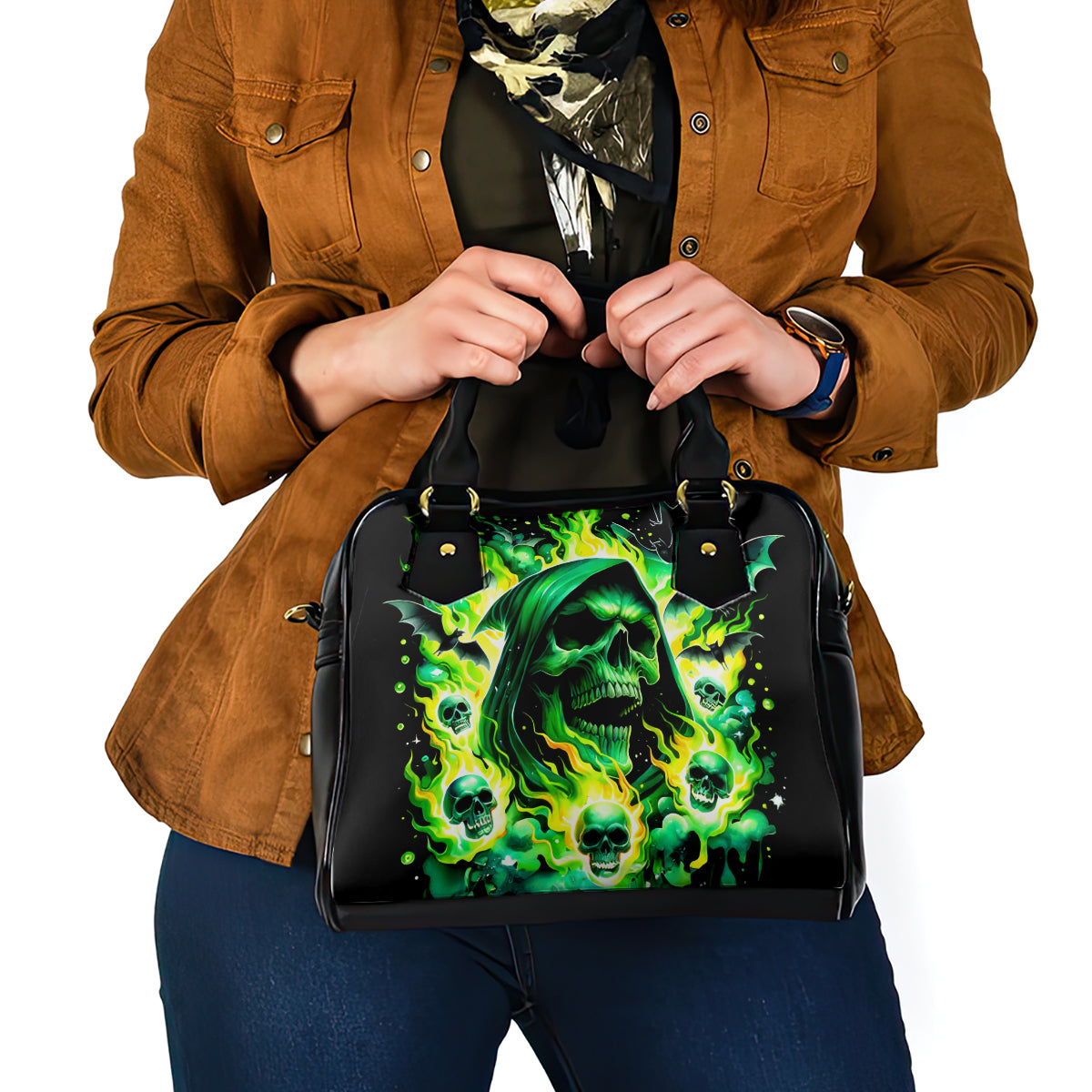 Flame Skull Shoulder Handbag Heaven Don't Want Me Hell Afraid I Take Over DT01