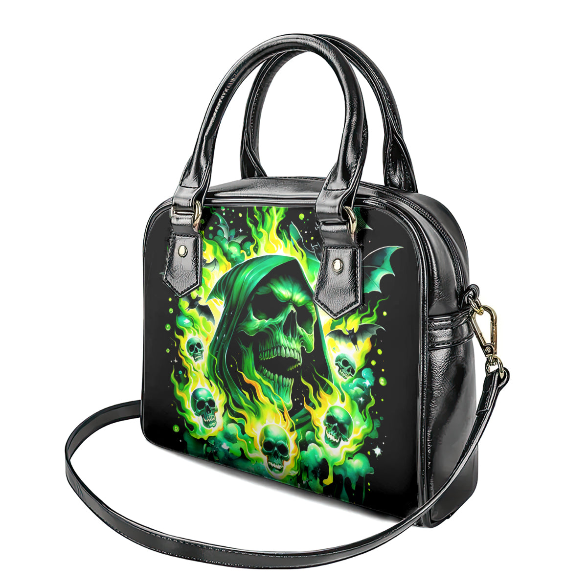 Flame Skull Shoulder Handbag Heaven Don't Want Me Hell Afraid I Take Over DT01