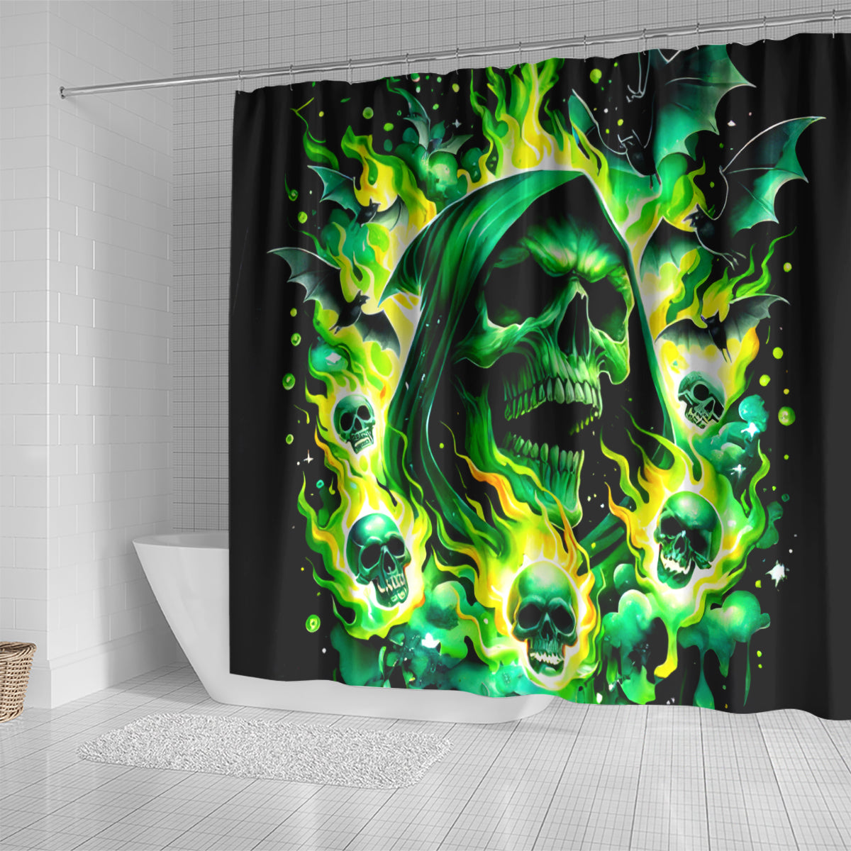 Flame Skull Shower Curtain Heaven Don't Want Me Hell Afraid I Take Over DT01