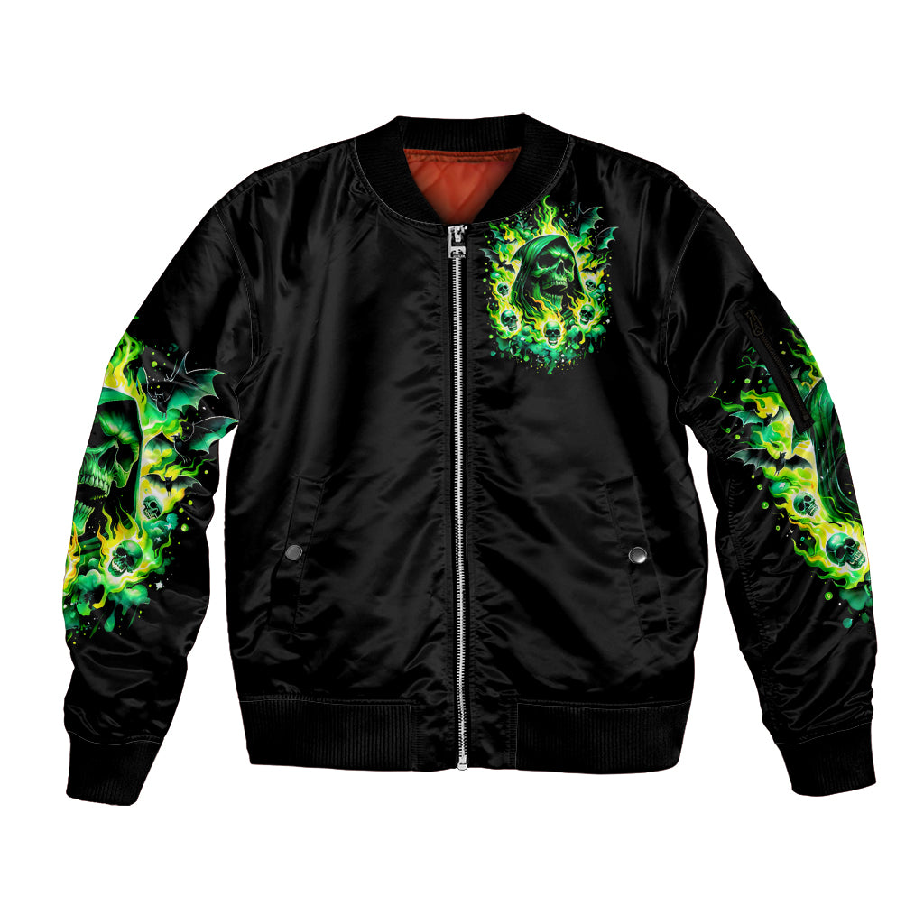 Flame Skull Sleeve Zip Bomber Jacket Heaven Don't Want Me Hell Afraid I Take Over - Wonder Print Shop