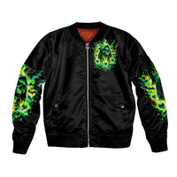 Flame Skull Sleeve Zip Bomber Jacket Heaven Don't Want Me Hell Afraid I Take Over - Wonder Print Shop