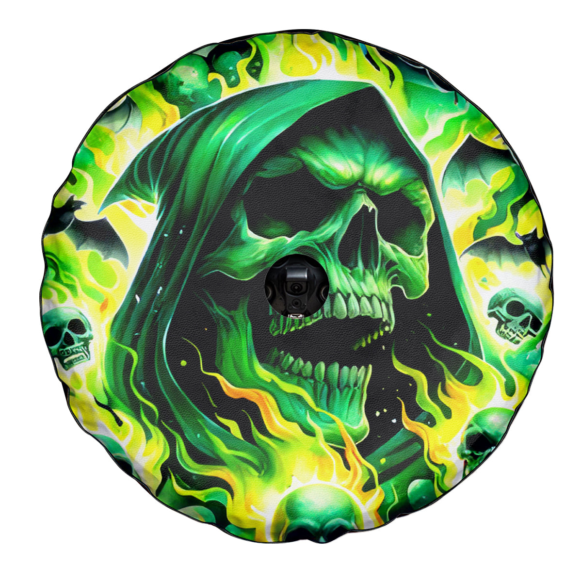 Flame Skull Spare Tire Cover Heaven Don't Want Me Hell Afraid I Take Over - Wonder Print Shop