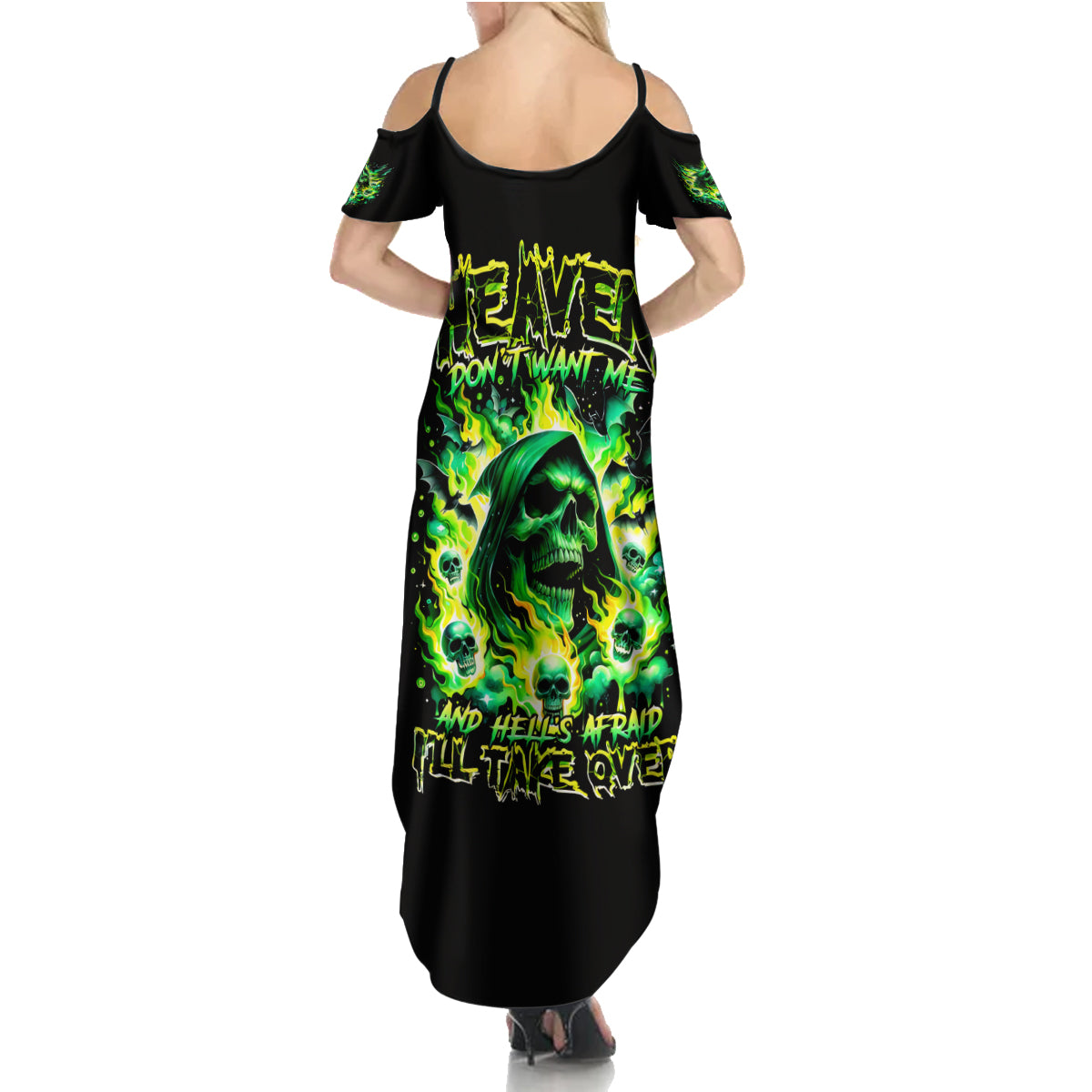 Flame Skull Summer Maxi Dress Heaven Don't Want Me Hell Afraid I Take Over - Wonder Print Shop
