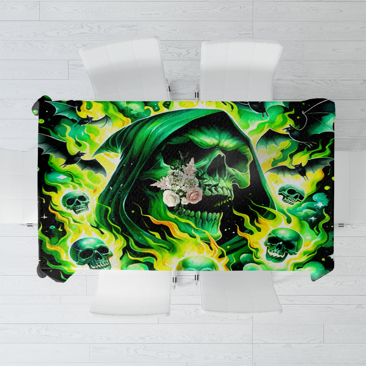 Flame Skull Tablecloth Heaven Don't Want Me Hell Afraid I Take Over - Wonder Print Shop