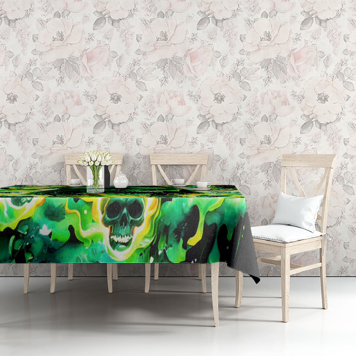 Flame Skull Tablecloth Heaven Don't Want Me Hell Afraid I Take Over - Wonder Print Shop