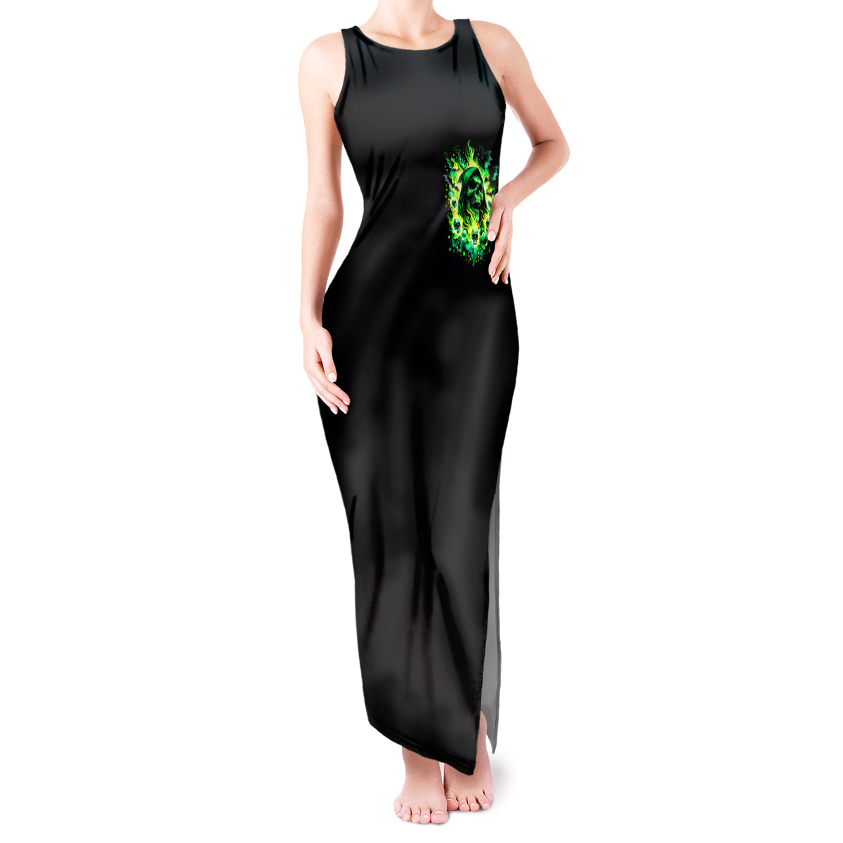 Flame Skull Tank Maxi Dress Heaven Don't Want Me Hell Afraid I Take Over - Wonder Print Shop