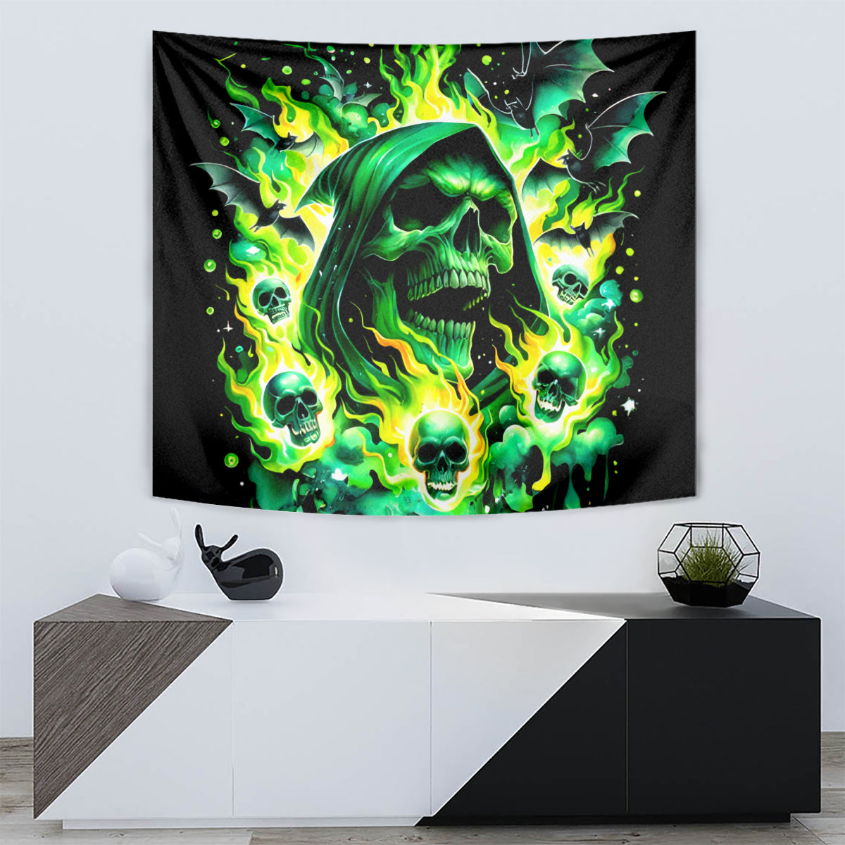Flame Skull Tapestry Heaven Don't Want Me Hell Afraid I Take Over - Wonder Print Shop