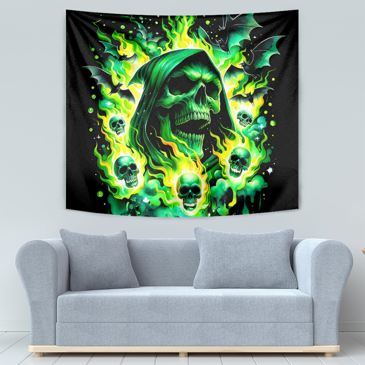 Flame Skull Tapestry Heaven Don't Want Me Hell Afraid I Take Over - Wonder Print Shop