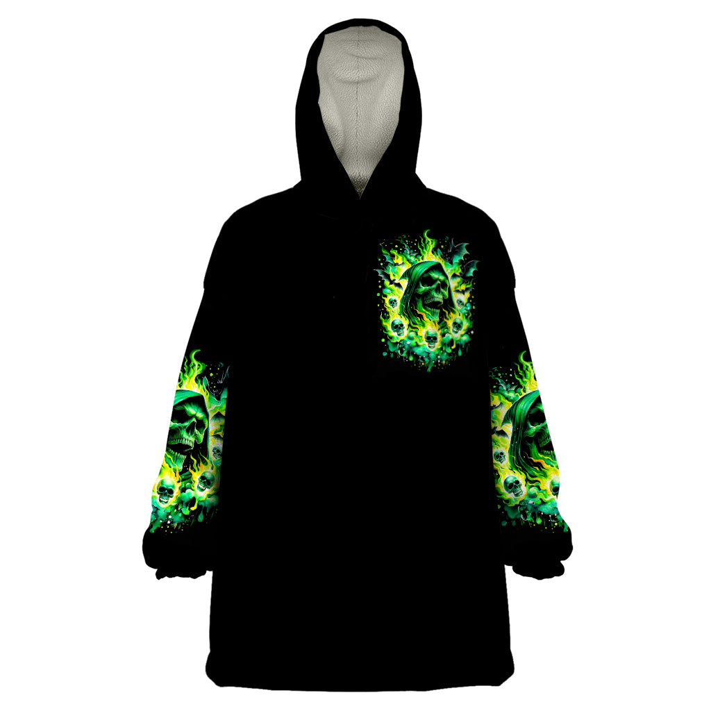 Flame Skull Wearable Blanket Hoodie Heaven Don't Want Me Hell Afraid I Take Over - Wonder Print Shop