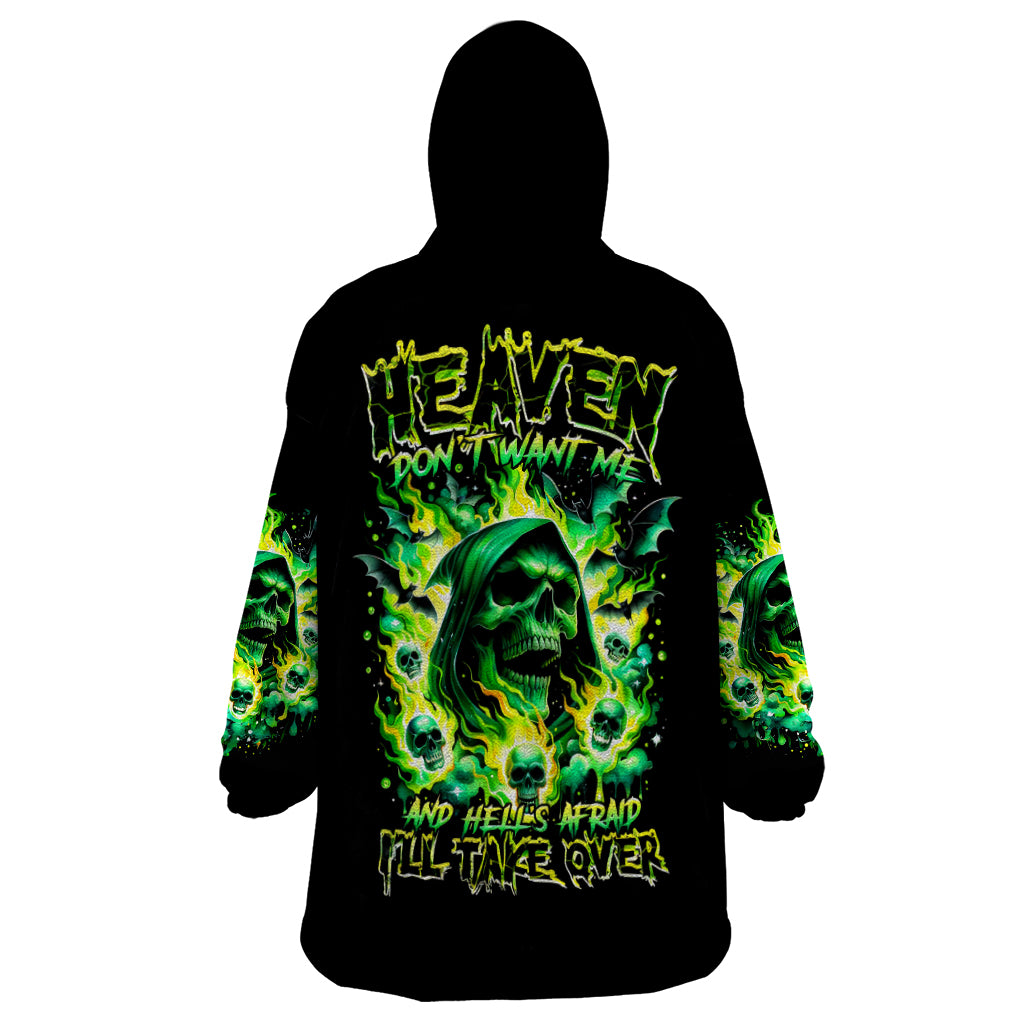 Flame Skull Wearable Blanket Hoodie Heaven Don't Want Me Hell Afraid I Take Over - Wonder Print Shop