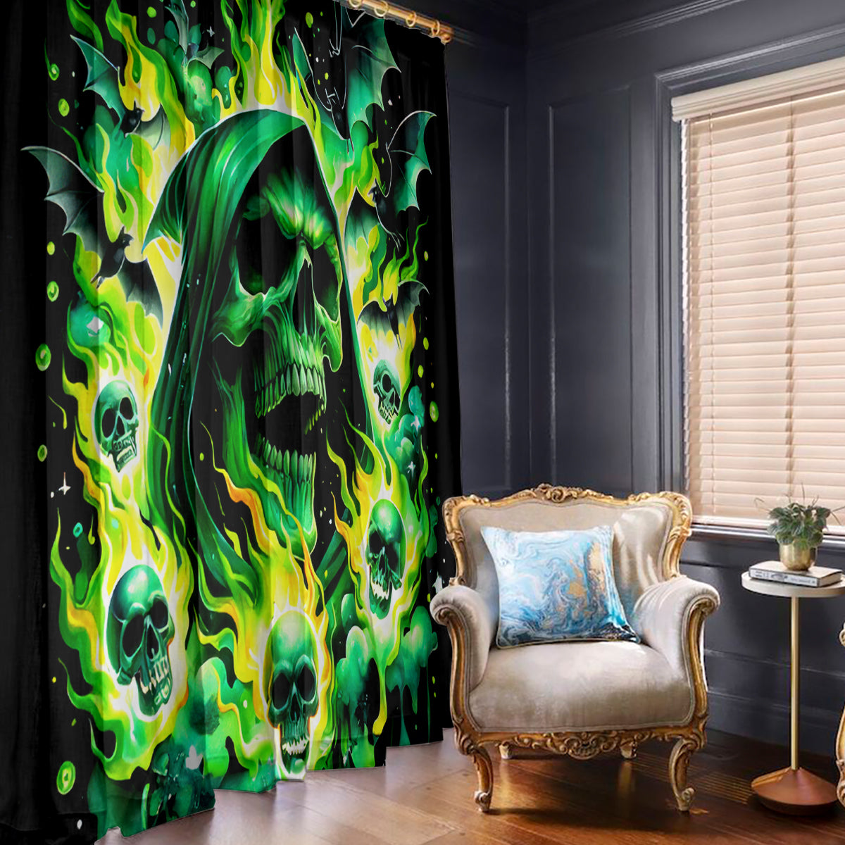 Flame Skull Window Curtain Heaven Don't Want Me Hell Afraid I Take Over - Wonder Print Shop