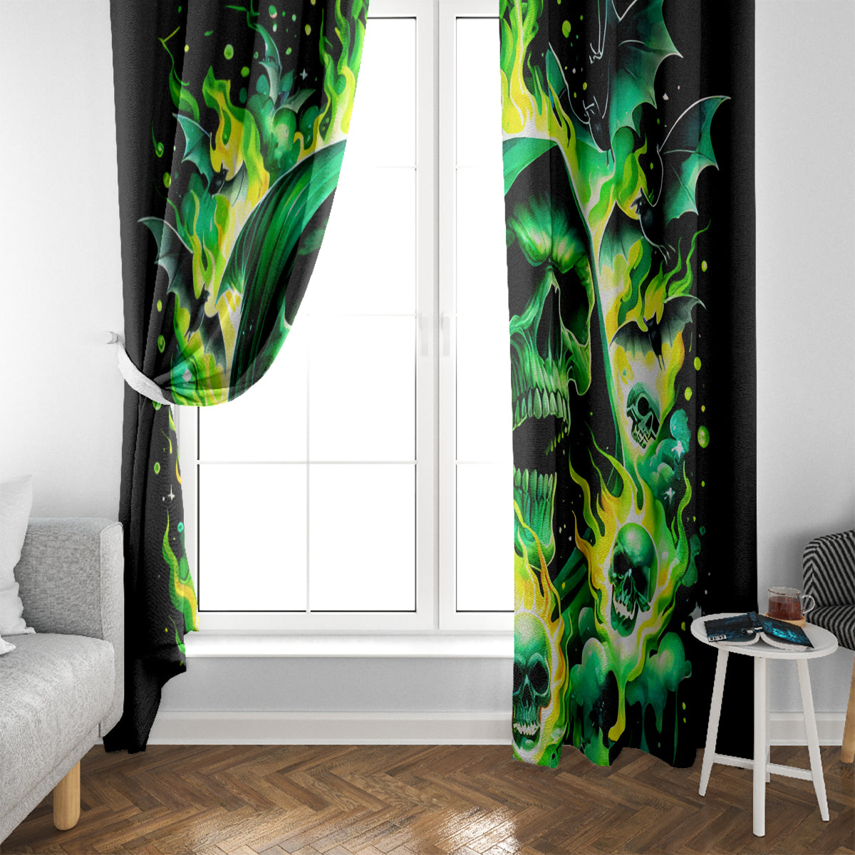 Flame Skull Window Curtain Heaven Don't Want Me Hell Afraid I Take Over - Wonder Print Shop
