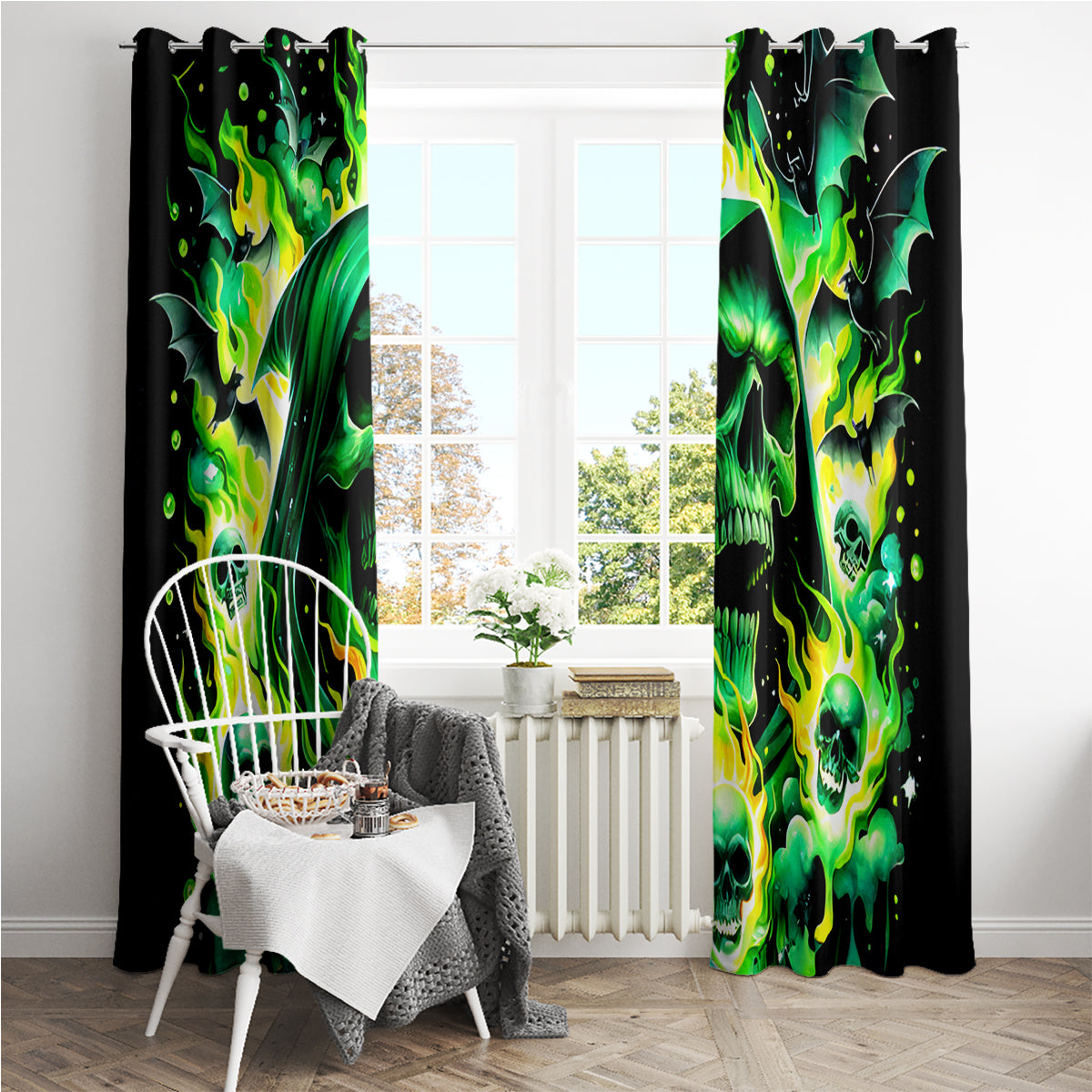 Flame Skull Window Curtain Heaven Don't Want Me Hell Afraid I Take Over - Wonder Print Shop