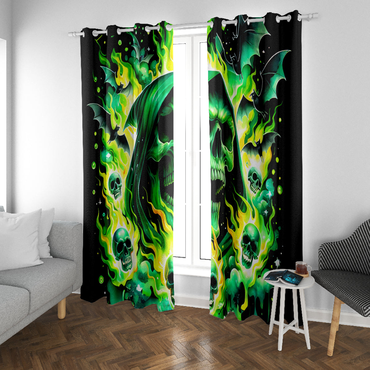 Flame Skull Window Curtain Heaven Don't Want Me Hell Afraid I Take Over - Wonder Print Shop