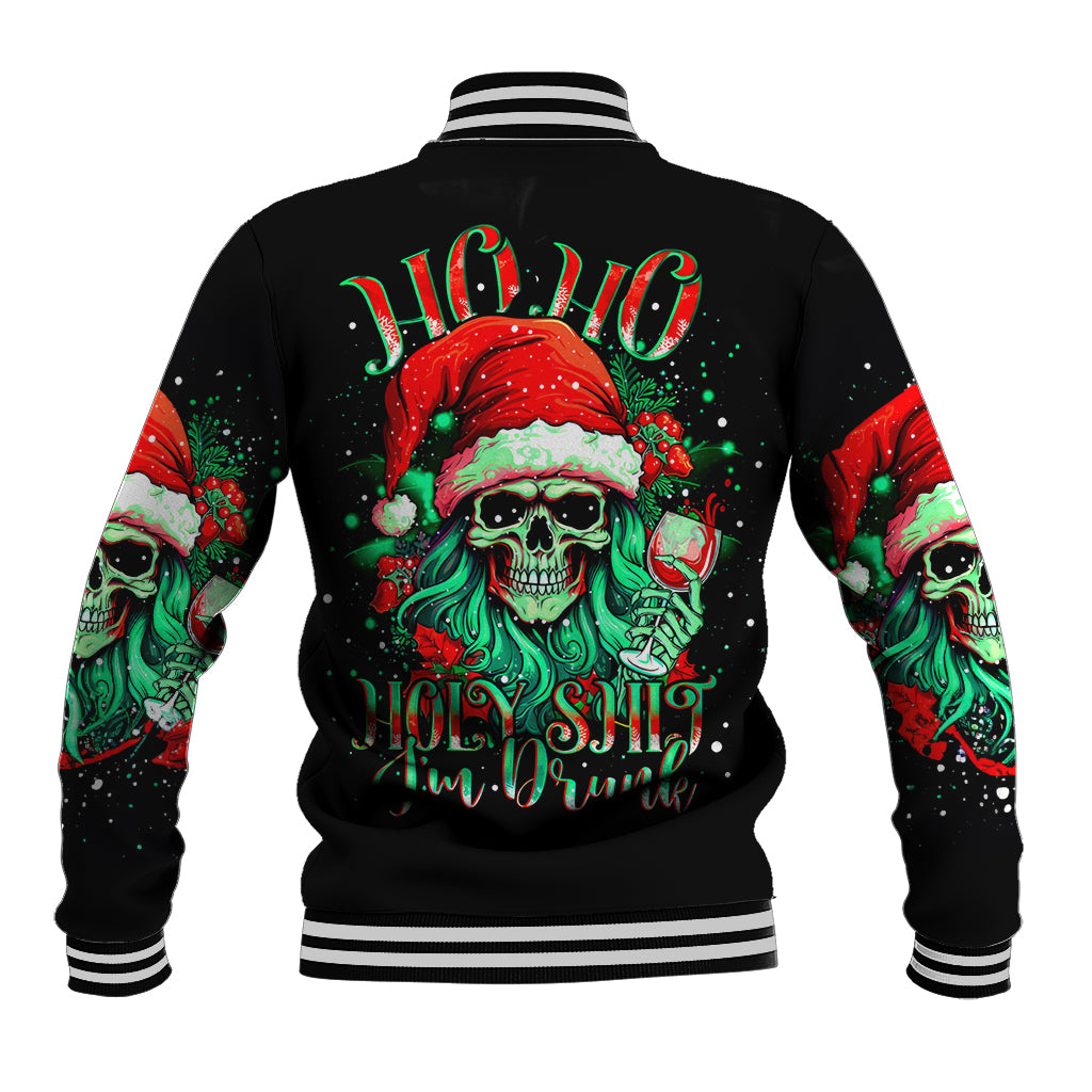 Christmas Skull Baseball Jacket Ho Ho Holy Shit I'm Drink - Wonder Print Shop