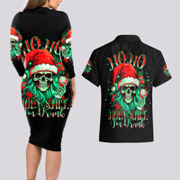 Christmas Skull Couples Matching Long Sleeve Bodycon Dress and Hawaiian Shirt Ho Ho Holy Shit I'm Drink - Wonder Print Shop