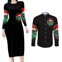 Christmas Skull Couples Matching Long Sleeve Bodycon Dress and Long Sleeve Button Shirt Ho Ho Holy Shit I'm Drink - Wonder Print Shop