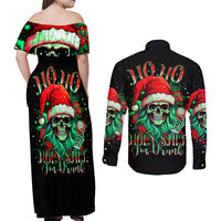Christmas Skull Couples Matching Off Shoulder Maxi Dress and Long Sleeve Button Shirt Ho Ho Holy Shit I'm Drink - Wonder Print Shop