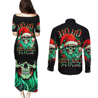 Christmas Skull Couples Matching Puletasi Dress and Long Sleeve Button Shirt Ho Ho Holy Shit I'm Drink - Wonder Print Shop