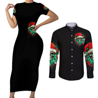 Christmas Skull Couples Matching Short Sleeve Bodycon Dress and Long Sleeve Button Shirt Ho Ho Holy Shit I'm Drink - Wonder Print Shop